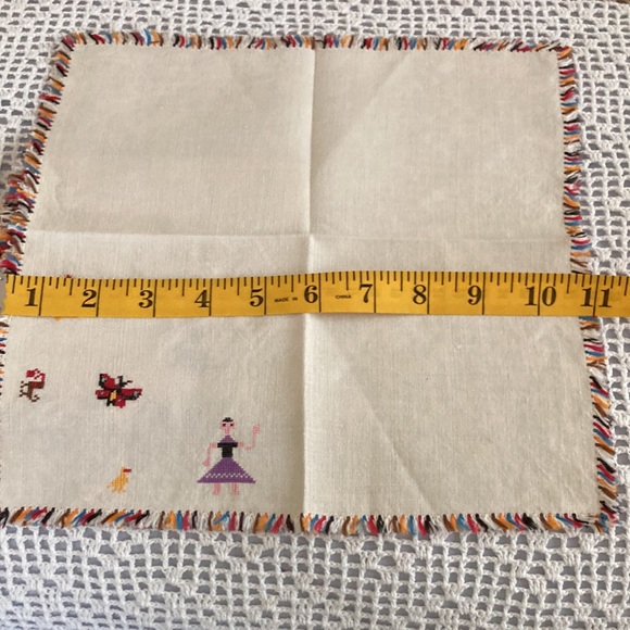 Three Vintage Linen Cocktail Napkins, Rare, Cross Stitched on this fine … - Picture 6 of 12
